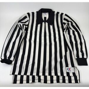 Vintage Cliff Keen Referee Long Sleeve Polo Men L Black White Stripe Pocket NOS
